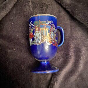 Vintage Cobalt Blue Japanese floral and wagon print tea/coffee cup